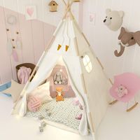 TazzToys Kids Teepee Tent for Kids with Fairy Lights +Waterproof Base + Feathers - Quality & Safety Certified
