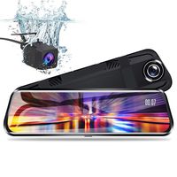 Pruveeo T10 10-inch Touch Screen Dash Cam Dual FHD 1080P Streaming Media Dash Camera for Cars Front and Rear and 170 Degrees Waterproof Backup Camera