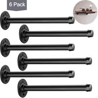 Industrial Black Iron Pipe Shelf Brackets 6 Pack, Elibbren 10.3 Inch Vintage Wall Mount DIY Shelving Brackets, Rustic Home Pipe Decor