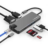 LINKWIN USB C Hub, 8 in 1 USB C Adapter with Gigabit Ethernet Port, PD Type C Charging Port, 4K HDMI, VGA, SD TF Card Reader, 2 USB 3.0 Ports Compatible for MacBook, ChromeBook More