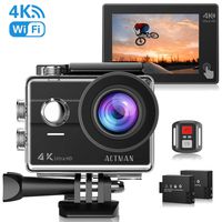 ACTMAN 4K Action Camera 16MP Underwater Waterproof Camera with Wi-Fi Remote Control, Touch Screen Sports Cam, 2 Rechargeable Batteries and Mounting Accessories Kits