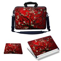 Meffort Inc Laptop Bundle Deal - Includes Neoprene Laptop Bag with Side Pocket Adjust Shoulder Strap with Matching Skin Sticker Decal & Mouse Pad (15.6 Inch, Cherry Blossoming)