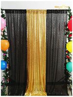 ShinyBeauty 3 Panels Black-Gold-Black 4FTx6FT Sequin Backdrop Curtain Cool Photography Backdrops Curtain Panel Backdrops with Rod Pockets-190706E