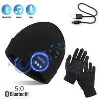 TAGVO Bluetooth V5.0 Beanie with Touchscreen Gloves Set, Winter Thicken Warm Knitted Wireless Bluetooth Headset Music Hat Built-in Stereo Speaker and Mic, for Running Skiing Hiking