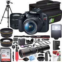 Canon EOS Rebel T7 Digital SLR Camera 18-55mm f/3.5-5.6 is II Kit Bundle with 500mm Preset Telephoto Lens, 32GB Memory Card, Camera Bag, Paintshop Pro 2018 and Accessories (13 Items)