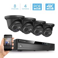 Amcrest 4K Security Camera System w/ 4K 8CH PoE NVR, (4) x 4K (8-Megapixel) IP67 Weatherproof Metal Turret Dome POE IP Cameras (3840x2160), 2.8mm Wide Angle Lens, NV4108E-IP8M-T2499EB4 (Black)