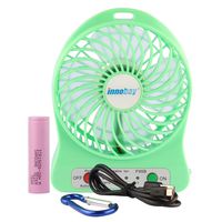 innobay 4-inch Personal Desktop USB Fan Powered Rechargeable Lithium Battery, 3 Speeds Setting, w/Led Lamp (Green)