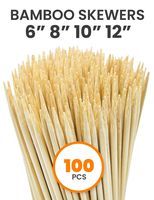 Allcana Natural Bamboo Skewers for BBQ, Fruit Kabob, Appetizer, Grilling, Shish Kabob, Chocolate Fountain, Marshmallows, 3mm, Sizes 6"/8"/10"/12" - 100pcs