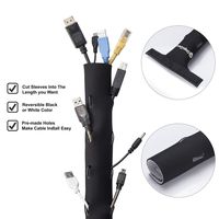 49" Cable Management Sleeve w/Pre-made Holes - Highest Quality Neoprene - Black & White Adjustable Cable Organizer - Cord Organizer - Wire Hider Concealer Protector - For PC, TV, Office and Home