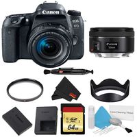 Canon EOS 77D DSLR Camera with 18-55mm Lens Bundle w/Memory Kit + 50mm Lens (International Model)