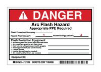 Brady 121098 Vinyl Preprinted Arc Flash Labels,  Black and Red on White, 4" Height x 6" Width, Legend "Danger Arc Flash Hazard Appropriate Ppe Required Flash Protection Boundary____ Flash Hazard Category 1..." (5 Labels per Package)