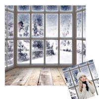 Kate 10x10ft Interior Winter Landscape Photography Backdrops Window Frozen Snow Photo Backgrounds Gray Wood Floor Photography Props Family Portrait Photoshoot Backdrop