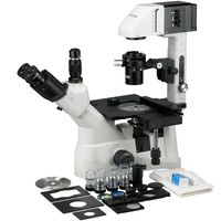 AmScope IN480T Long Working-Distance Inverted Trinocular Microscope, 40x-600x, WH10x Super-Widefield Plan Eyepieces, Brightfield and Phase-Contrast Objectives, 30W Halogen Illumination, 0.3/0.5 NA Kohler Condenser, Mechanical Stage, 90 to 240V