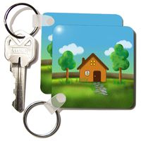 3dRose Home Sweet Home - Cute illustration with funny home - Key Chains, 2.25 x 4.5 inches, set of 2 (kc_41793_1)