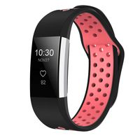 iGK Silicone Replacement Bands Compatible for Fitbit Charge 2, Adjustable Breathable Sport Strap Smartwatch Fitness Wristband with Air Holes Black HotPink Small