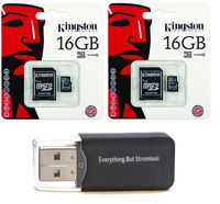 2 Pack of Kingston 16GB MicroSD HC Class 4 TF MicroSDHC with SD Adapter TransFlash Memory Card SDC16/GB 16G 16 GB Gigs (Lot of 2) with Everything But Stromboli Memory Card Reader R