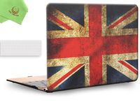 UESWILL 2in1 Rubberized Unique Pattern Solid Hard Shell Case with Clear Keyboard Cover for MacBook 12 inch with Retina Dsiplay (Model: A1534) + Microfibre Cleaning Cloth,UK Flag