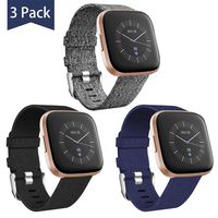 Maledan Compatible with Fitbit Versa/Fitbit Versa 2/Fitbit Versa Lite Bands Large, Adjustable Versa Woven Fabric Band Wristband Replacement for Men Women, 3 Pack Black/Blue/Charcoal