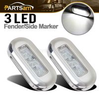 Partsam 2x White 3" LED Oblong Courtesy Light Yacht Marine Boat Stair Deck Garden Usage, 3 Inch Marine Boat RV Sealed Led Cabin Walkway Stair Customer Lights Marker Clearance Accent 12V w/SS Bezel