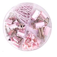 Paper Clips and Binder Clips Push Pins Set and Holder, Syitem Non-Skid Map Tacks Thumbtacks Clips Kits with Container for Office School Home Desk Supplies, 72 PCS Assorted Sizes (Pink)
