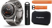 Garmin Fenix 6X Pro Solar (Titanium) Power Bundle | Extra Quickfit Band, HD Screen Protectors, PlayBetter Portable Charger & Hard Case | Solar Charging, PulseOx, ClimbPro, PacePro, Spotify