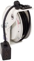 KH Industries RTB Series ReelTuff Power Cord Reel, 12/3 SJOW Black Cable and Four Receptacle Outlet Box, 20 Amp, 50' Length, White Powder Coat Finish