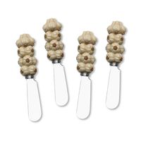 Mr. Spreader 4-Piece Garlic Hand Painted Resin Handle with Stainless Steel Blade Cheese Spreader, for Vegetable Lover, Cheese Lover, Everyday Use, Party, Wedding and Birthday