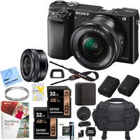 Sony Alpha a6000 Mirrorless Digital Camera 24.3MP SLR (Black) w/ 16-50mm Lens ILCE-6000L/B with Extra Battery Case + 2X Lexar Professional 633x 32GB SDHC/SDXC UHS-I Card Bundle