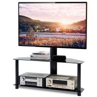 TAVR Swivel Floor TV Stand with Height Adjustable Mount Bracket for 32 37 42 47 50 55 60 65 inch Plasma LCD LED Flat or Curved Screen TVs,2-Tier Tempered Glass Shelves for Media,110 Lbs,Black TW1005