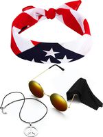 3 Pieces Hippie Costume Set, Include Peace Sign Necklace, Headband, Sunglasses for Theme Parties (Style D)