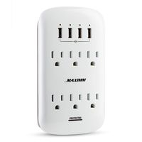 Maximm 6 Outlet Wall Mount Power Strip Surge Protector 1200 Joules, 6 AC Outlet + 4 Smart USB Ports (5V/4.2A) Wall Charger, Wall Mount Charging Station, ETL Certified