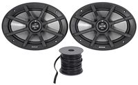 Package: Pair of Kicker 40PS692 6x9" 2-Ohm ATV/Motorcycle Speakers Totaling 360 Watt Peak/180 Watt RMS + Rockville R14G50MS-BL 50 Foot Mini Spool Marine Waterproof 14 AWG Professional Speaker Wire