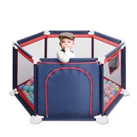 GrowthPic Baby Playpen, Playard for Baby - Safety Play Pen for Infant and Baby, with Sturdy Bases, Anti-Skid Pads, Lightweight, Navy Blue, 6-Panel