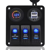 Switch Panel, FABOOD 3 Gang Waterproof Rocker Switches Panel with DC 12V Digital Voltmeter / 3.1A Dual USB and 3 LED Lights Switchs for Marine Boat Car RV