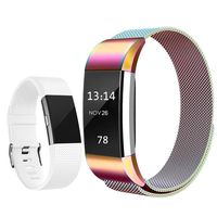 Replacement Bands Compatible for Fitbit Charge 2, Stainless Steel Metal Magnetic Strap and Extra Silicone Replacement Bands (Colorful + White Small)