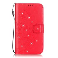 IKASEFU Bling/Glitter/Diamond Pu Leather Butterfly Flower Pattern Folio Wallet Flip Protective Case Cover with Strap/Rope Compatible with iPod Touch 5/6-Butterfly,Red