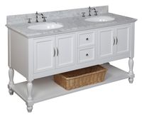 Beverly 60-inch Double Bathroom Vanity (Carrara/White): Includes White Cabinet with Soft Close Drawers, Authentic Italian Carrara Marble Countertop, and Two Ceramic Sinks