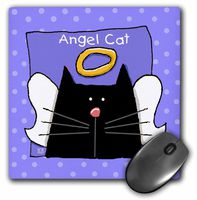 3dRose LLC 8 x 8 x 0.25 Inches Mouse Pad, Angel Black Cat Cute Cartoon Pet Loss Memorial (mp_36660_1)