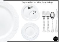 Royalty Settings Elegant Collection Premium Plastic Plates for Weddings for 40 Persons, Includes 40 Dinner Plates, 40 Salad Plates, 80 Forks, 40 Spoons, 40 Knives, White