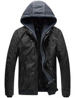 Wantdo Men's Leather Jacket with Removable Hood US XX-Large Black