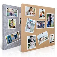 HANTAJANSS Cork Memo Board, Thumbtack Photo Holder, Photo Collage Frame, Large Picture Display Frame with 8 Drawing Pins for Hanging Home Decoration Khaki and Grey 2 Pack 17 ×17 inches