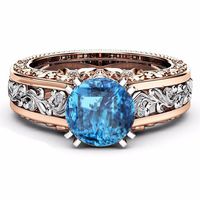 ✔ Hypothesis_X ☎ Womens Rose Gold Color Ring 24 Fashion Sapphire Topaz Engagement Ring Jewelry