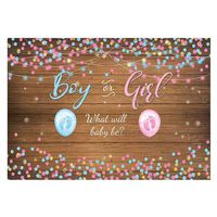 Funnytree 7x5ft Rustic Wooden Gender Reveal Backdrop Girl or Boy Pink Blue Baby Shower Photography Background Balloon Golden Glitter Retro Wood Banner Cake Table Decoration Photo Booth Props