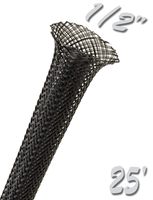 Electriduct 1/2" PET Expandable Braid Sleeving Flexible Wire Mesh Sleeve - 25FT (Black)