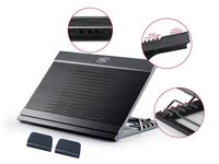 DEEPCOOL N9 Black Laptop Cooler, 2.5mm Pure Aluminum Panel, 180mm Fan with Adjustable Speed, 6 Adjustable Angles, 4 USB Ports, 2 Anti-Slip Baffles with Adjustable Distance, Support up to 17"