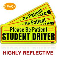 BOKA Set of 3 Student Driver Magnet Highly Reflective New Driver Vehicle Bumper Magnet Car Signs Magnetic Sticker Large Bold Visible Text (10 inches)