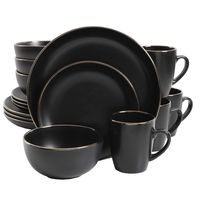 Gibson Rockaway Dinnerware Set, 16 Piece, Black with Gold Rim
