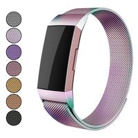 Mosonoi Compatiable with Fitbit Charge 3 Bands, Adjustable Metal Bands Replacement Straps Fit for Fitbit Charge 3/ Charge 3 SE Smartwatch Women Men(Large, Rainbow)