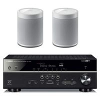 Yamaha RX-V585 7.2-Channel Network AV Receiver with MusicCast, Wi-Fi and Bluetooth - with 2 Pack WX-021 MusicCast 20 Wireless Speaker, White