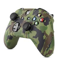 TNP Silicone Gel Controller Skin Set for Xbox One S / Xbox - Soft Rubber Grip Protective Case Cover & Anti-Slip Thumbstick Caps for Microsoft Xbox One S / Xbox Wireless Gaming Gamepad (Camo Green)